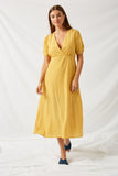 H7053 Yellow Empire Midi Dress Front