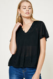 H7274 Black Collared V-Neck Top Front