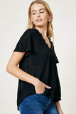 H7274 Black Collared V-Neck Top Side