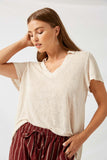 H7274 Eggshell Collared V-Neck Top Front