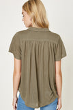 H7274 Olive Collared V-Neck Top Back