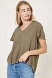 H7274 Olive Collared V-Neck Top Alt Front