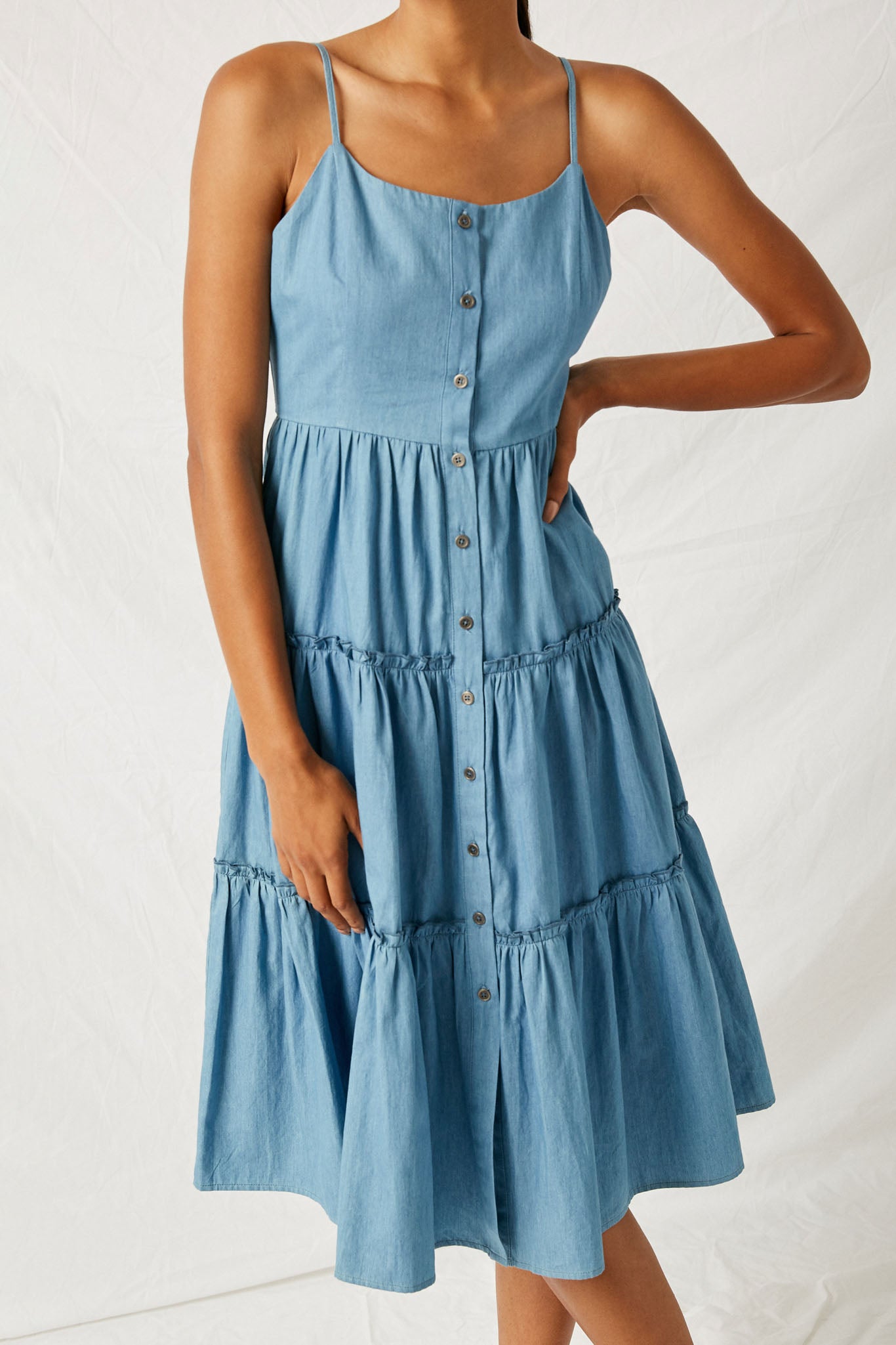 Denim Tier Button-Down Midi Dress Denim Tier Button-Down Midi Dress
