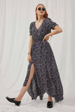 H7411 Navy Womens Floral Ruched Waist Maxi Dress Alternate Angle