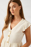 H7496 Stone Button-Down Tiered Ruffle Hem Top Detail