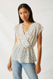 Printed Surplice Peplum Top