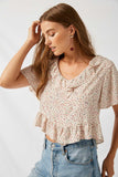 H7680 Cream Mix Ruffle Polka-Dot Crop Top Detail