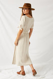 H7750 Oatmeal Linen Button-Down Midi Dress Back