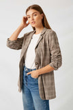 H7872 Brown Plaid Flap Pocket Blazer Side