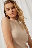 H7935 OATMEAL Womens Knit Mock Neck Sweater Dress Detail