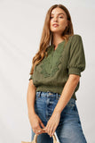 H7939 Army Lace Smock Waist Top Front