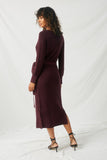 H7940 Plum Womens Sweater Wrap Maxi Dress Back