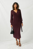 H7940 Plum Womens Sweater Wrap Maxi Dress Full Body