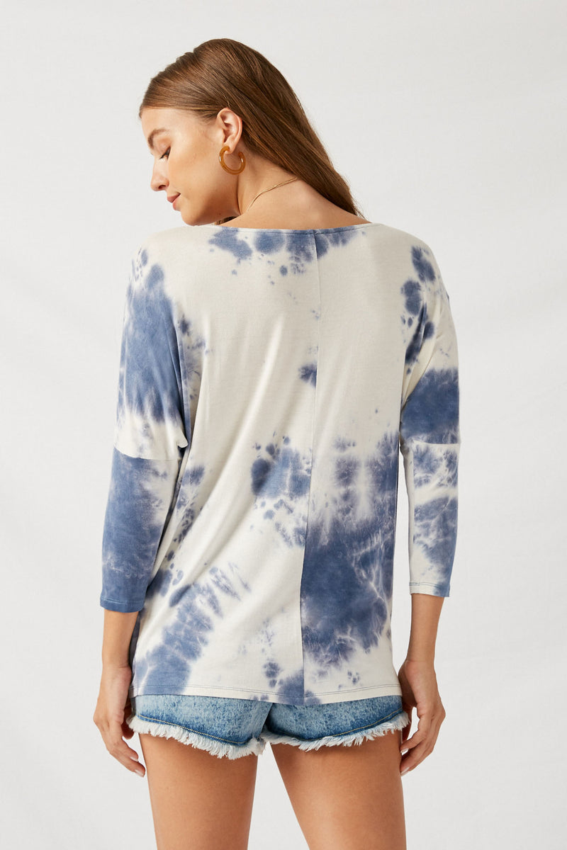 H8016 Navy Tie Dye Dolman Sleeve Top Back