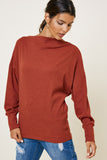 H8048 Brick Womens Ribbed Side-Zip Knit Top Front