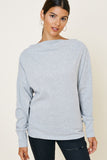 H8048 Heather Grey Womens Ribbed Side-Zip Knit Top Front