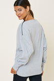 H8048 Heather Grey Womens Ribbed Side-Zip Knit Top Back