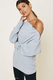 H8048 Heather Grey Womens Ribbed Side-Zip Knit Top Pose