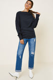 H8048 Navy Womens Ribbed Side-Zip Knit Top Full Body