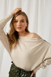 H8048 Oatmeal Womens Ribbed Side-Zip Knit Top Pose