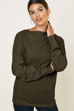 H8048 Olive Womens Ribbed Side-Zip Knit Top Front