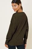 H8048 Olive Womens Ribbed Side-Zip Knit Top Back