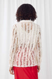 H8069 IVORY Womens Sheer Fuzzy Lace Button Down Top Back