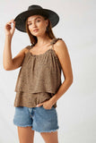 H8128 Tan Leopard Pleated Strap Tank Front
