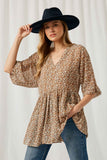 Floral Balloon Sleeve Tunic Top