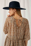 H8159 Caramel Womens Floral Balloon Sleeve Tunic Top Back