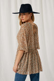 H8159 Caramel Womens Floral Balloon Sleeve Tunic Top Side