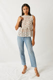 Floral Smock Neck Ruffle Top