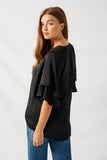 H8180 Black Ruffle Sleeve Blouse Back