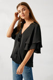 H8180 Black Ruffle Sleeve Blouse Side