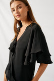 H8180 Black Ruffle Sleeve Blouse Detail