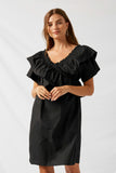 H8194 Black Ruffle Off-Shoulder Mini Dress Front