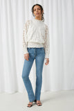 H8197 Off White Womens Lace Smocked Top Full Body