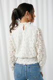 H8197 Off White Womens Lace Smocked Top Back