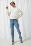 H8197 Off White Womens Lace Smocked Top Alternate Pose