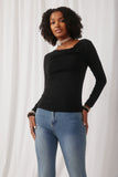 H8207 Black Womens Knit Cowl Neck Top Front