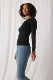 H8207 Black Womens Knit Cowl Neck Top Side