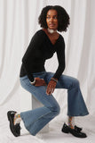 H8207 Black Womens Knit Cowl Neck Top Pose