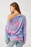 H8212 Pink Mix Tie Dye Off-Shoulder Zip-Up Knit Top Back