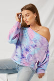 H8212 Pink Mix Tie Dye Off-Shoulder Zip-Up Knit Top Front 2