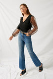 H8239 Black Leopard Puff Sleeve Top Full Body