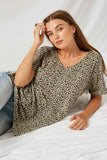 H8253 Olive Leopard V-Neck Tee Pose