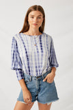 H8255 Blue Tie Dye Banded Cuff Top Front