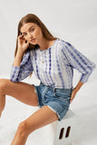 H8255 Blue Tie Dye Banded Cuff Top Pose