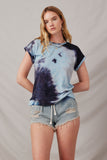 H8266 Navy Womens Short Sleeve Tie Dye Tee Front