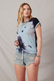 H8266 Navy Womens Short Sleeve Tie Dye Tee Pose